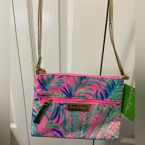 LILLY PULITZER Zip It ID Crossbody Bag Pink Sunset Coco Breeze NEW
